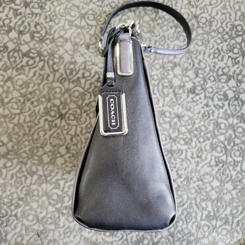 Coach Madison Sadie Flap Satchel with dust bag. metallic grey color.
